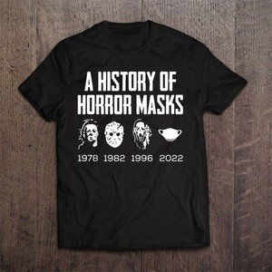 History Of Horror Masks Lazy Halloween Costume Face Mask Unisex Tee T-shirt